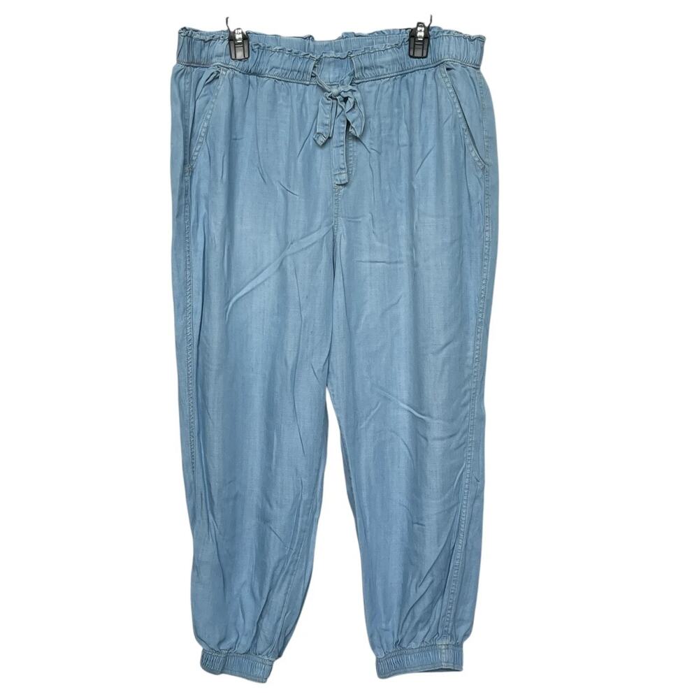 Knox Rose Women Chambray Jogger Size M Blue Pocket 100% Lyocell Pull On